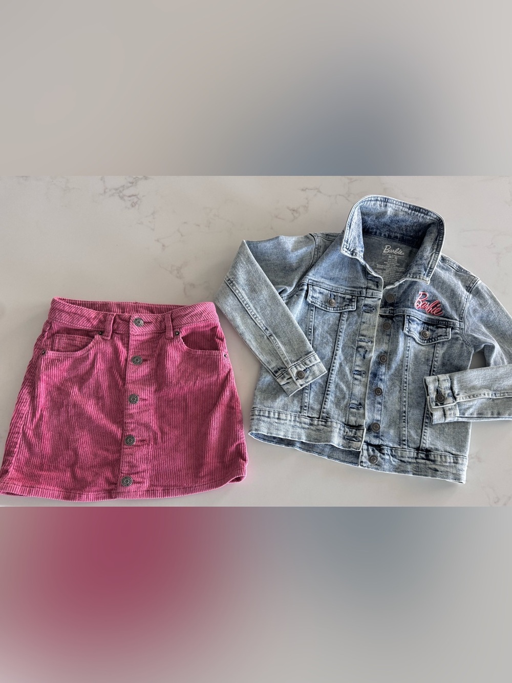 Barbie Girl Revolution Denim Jacket Pink Corduroy Skirt Set Girls size 7